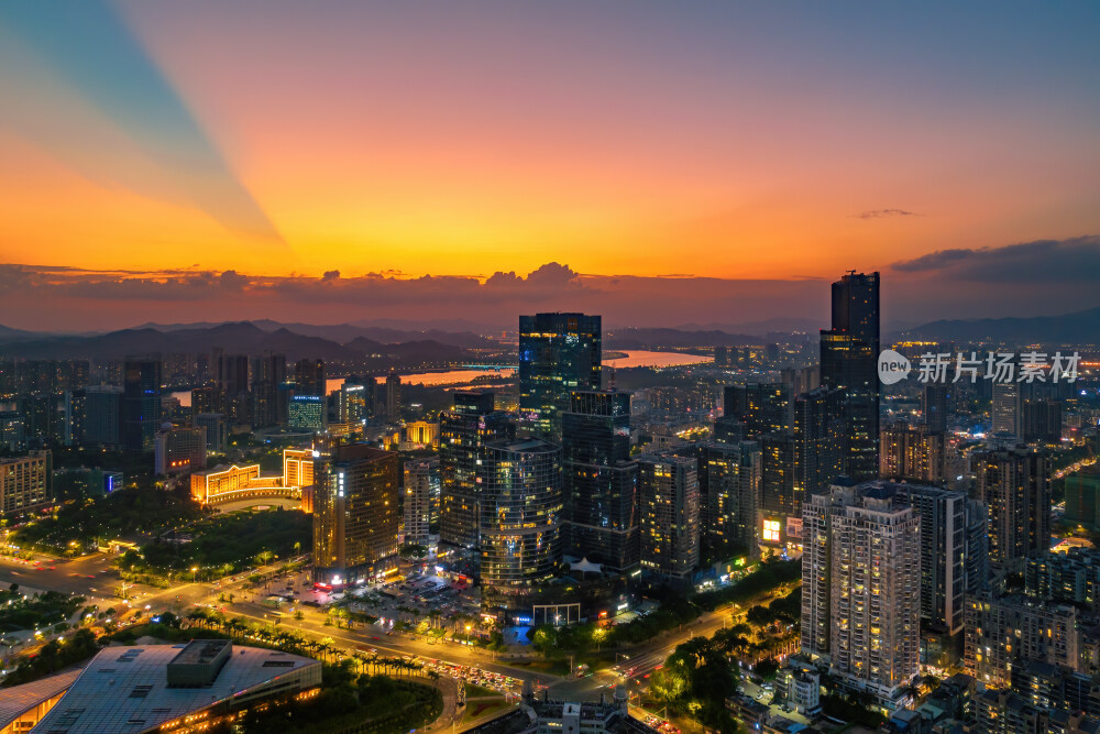 惠州市惠城区CBD城市晚霞风景