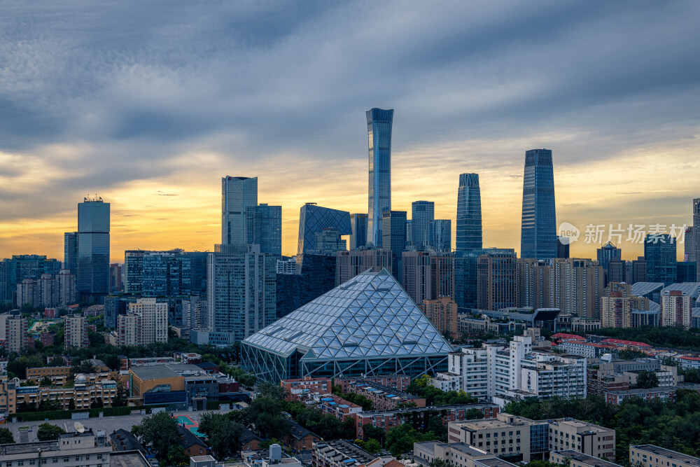 清晨北京城市天际线高角度拍摄