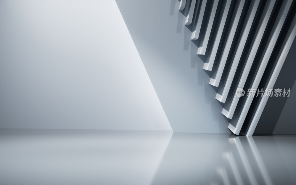 白色几何体建筑空间3D渲染