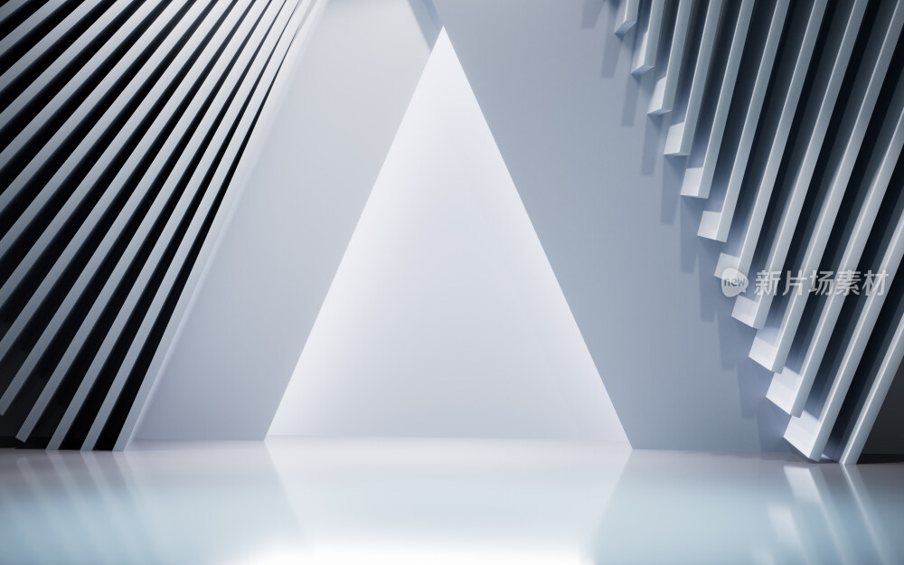 白色几何体建筑空间3D渲染