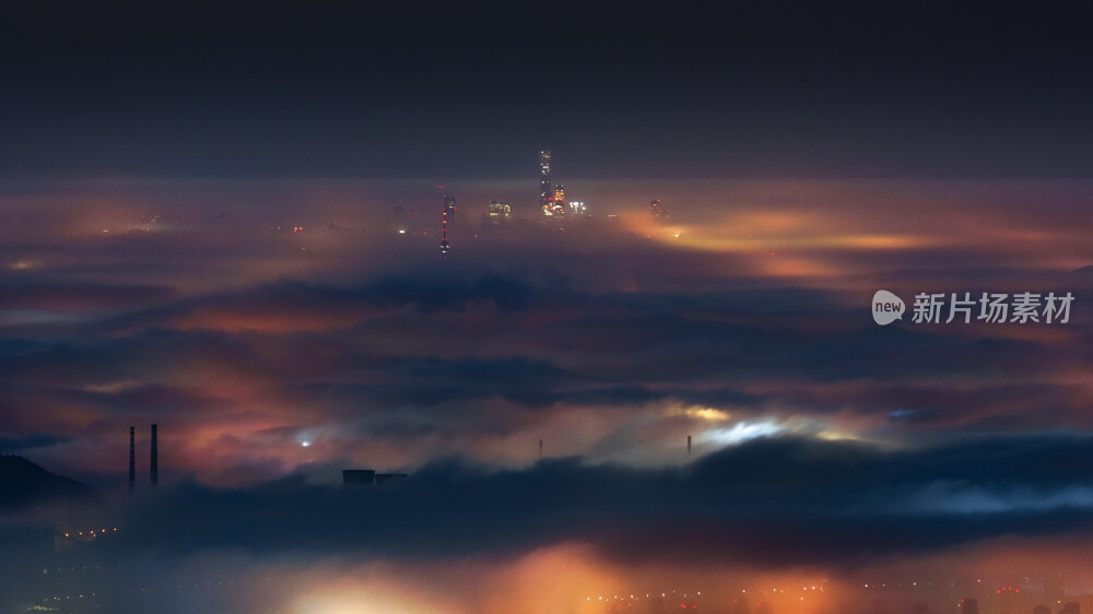 北京中国尊国贸CBD市区夜景黎明云海平流雾城市风光