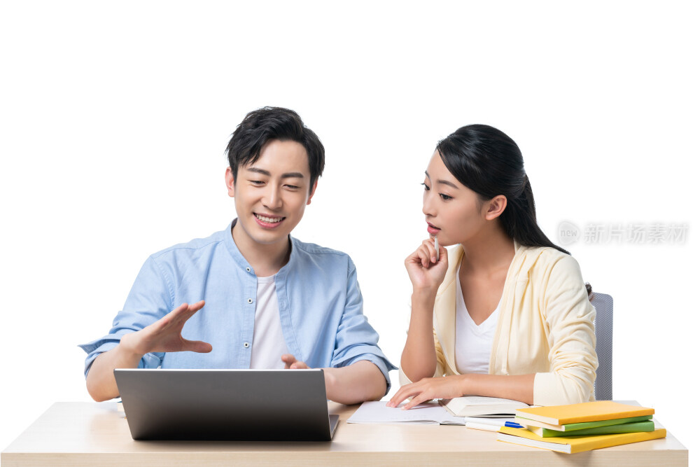 年轻男女一起学习