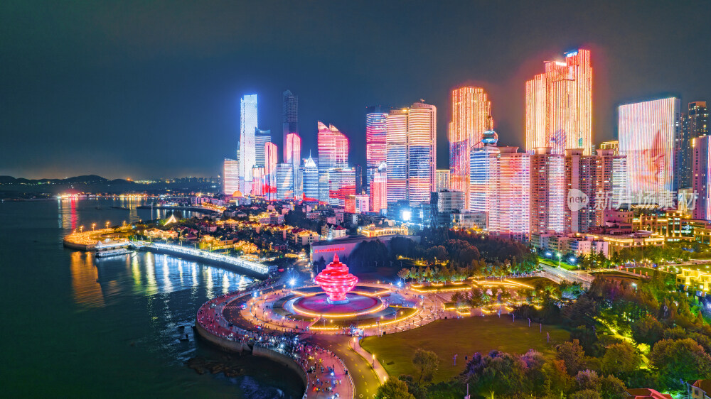 青岛五四广场夜景航拍