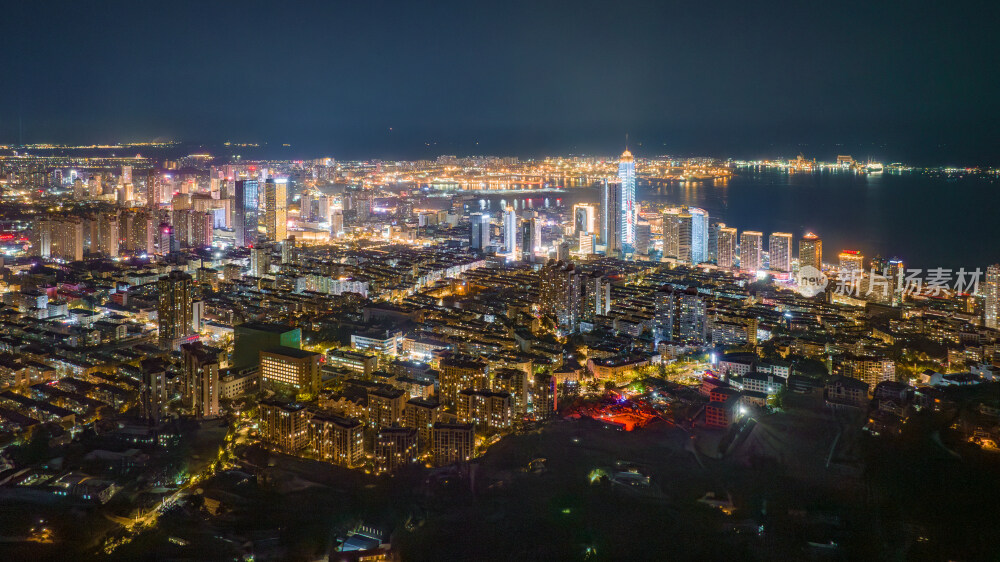 烟台城市夜景航拍