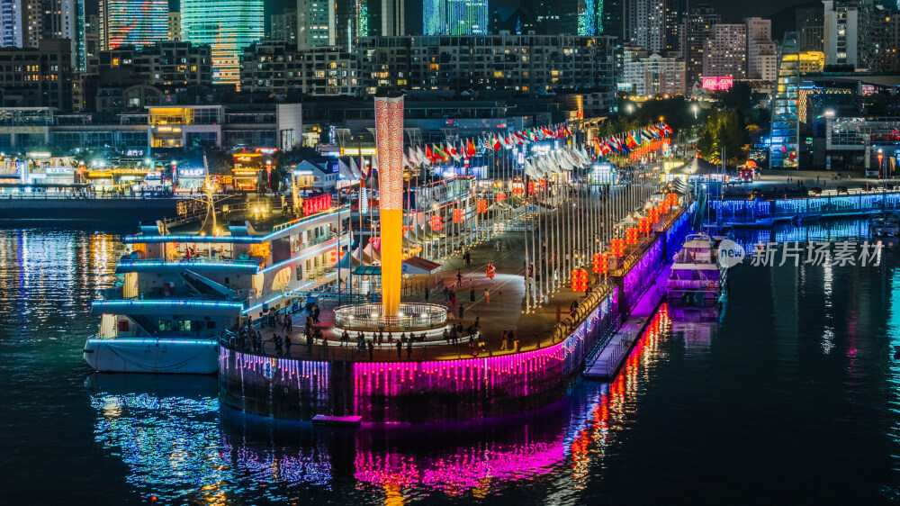 青岛奥帆中心夜景航拍