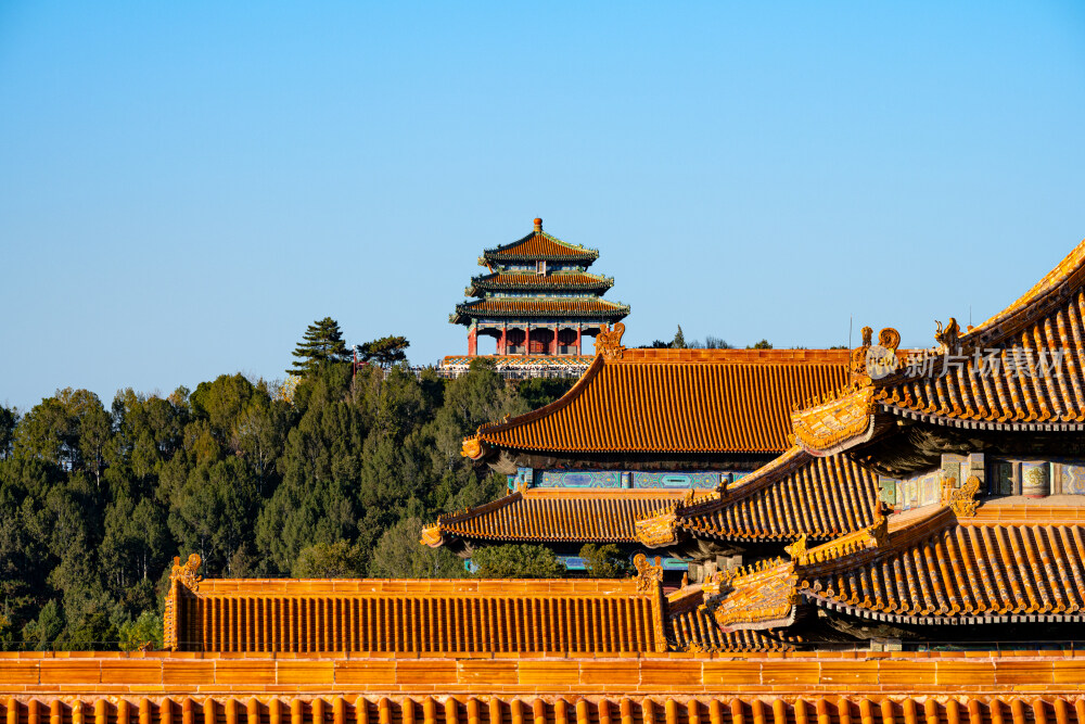 北京故宫仰眺景山公园万春亭