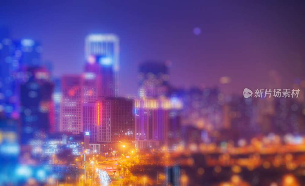 北京城市建筑街道车流高视角夜景