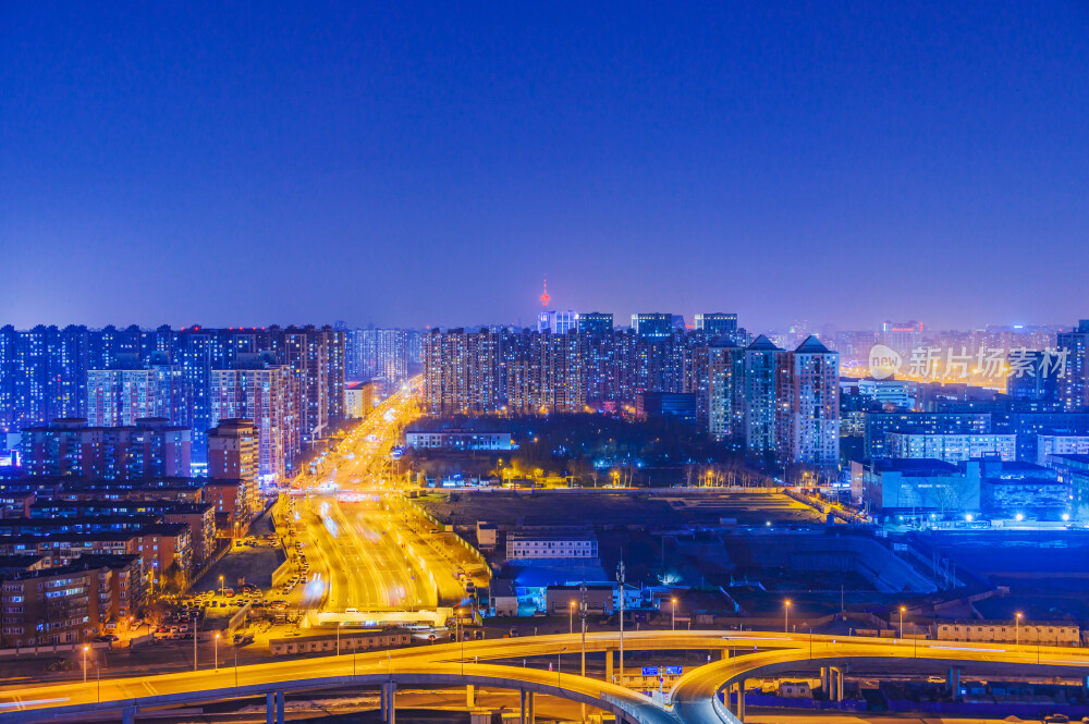 北京城市建筑街道车流高视角夜景