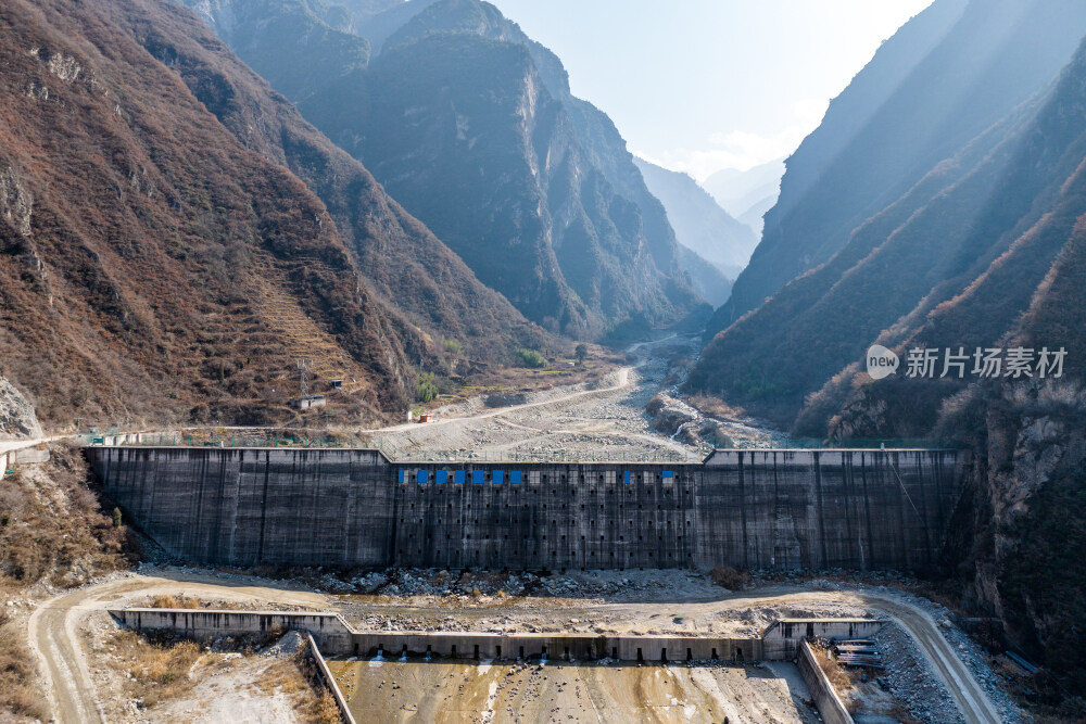 汶川七盘沟地质灾害泥石流拦石坝大坝航拍