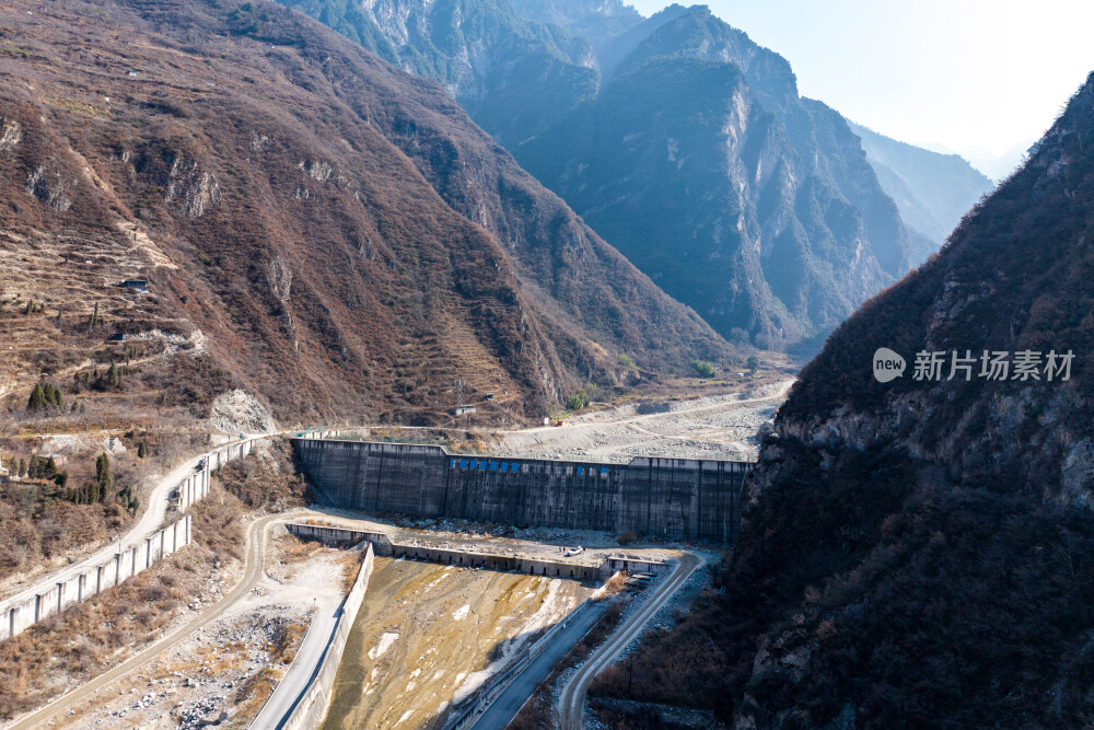 汶川七盘沟地质灾害泥石流拦石坝大坝航拍