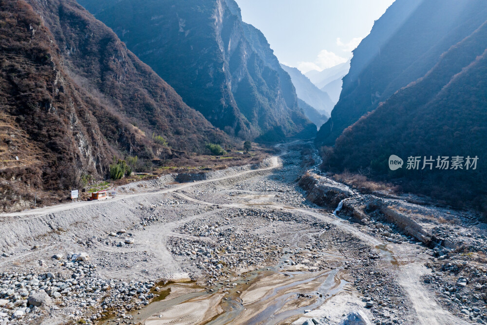 汶川七盘沟地质灾害泥石流拦石坝大坝航拍