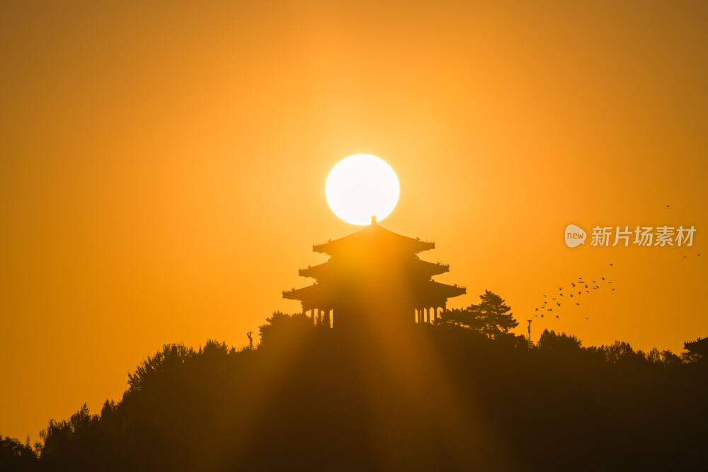 北京景山万春亭日升与飞鸟