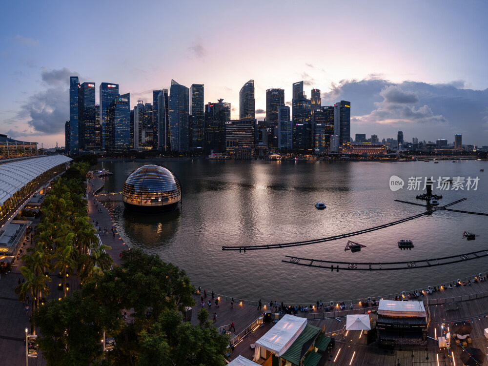 新加坡滨海湾金沙海滨奥林匹克蓝调夜景航拍