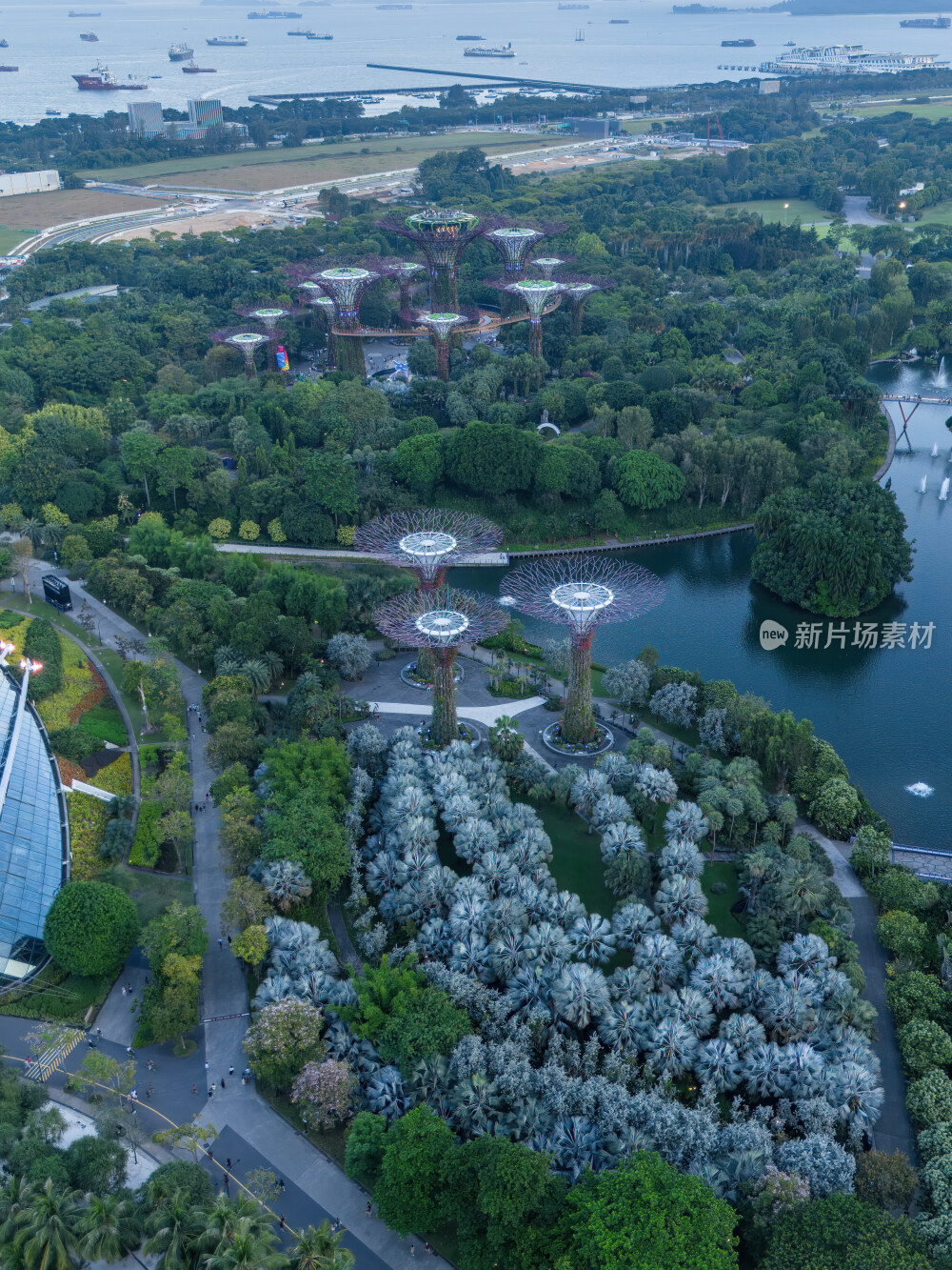 新加坡滨海湾金沙海滨奥林匹克蓝调夜景航拍