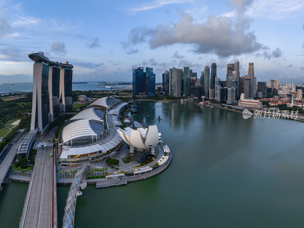 新加坡滨海湾金沙海滨奥林匹克蓝调夜景航拍