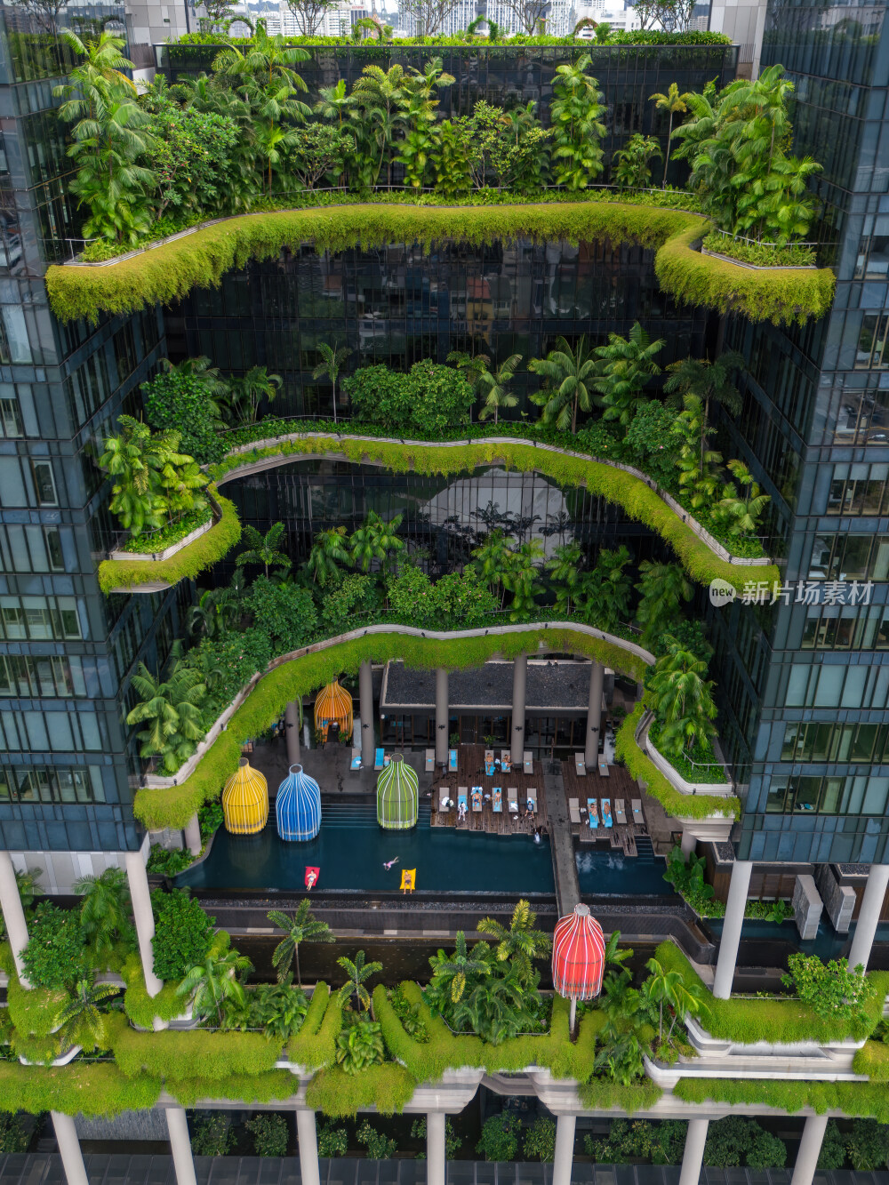 新加坡滨海湾海滨花园森林酒店景观航拍