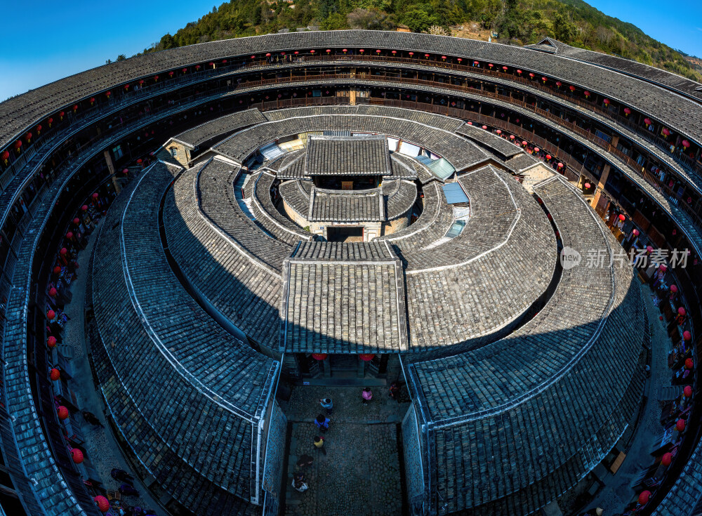 福建漳州永定客家土楼群建筑高空航拍