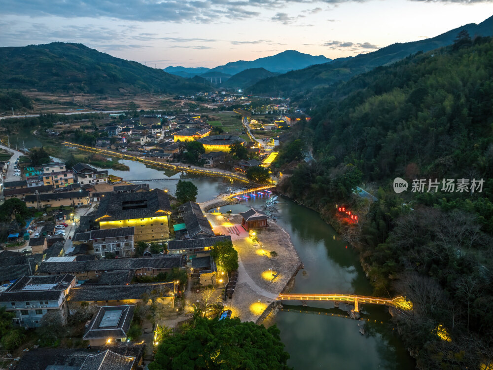 福建漳州永定云水谣客家土楼群建筑高空航拍