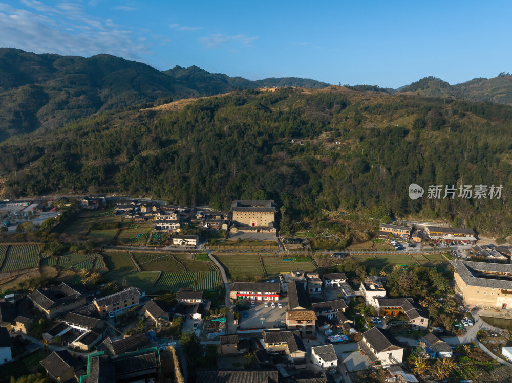 福建漳州永定云水谣客家土楼群建筑高空航拍