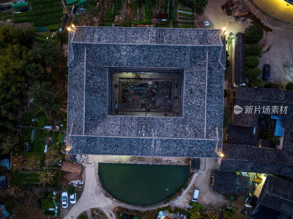 福建漳州永定云水谣客家土楼群建筑高空航拍
