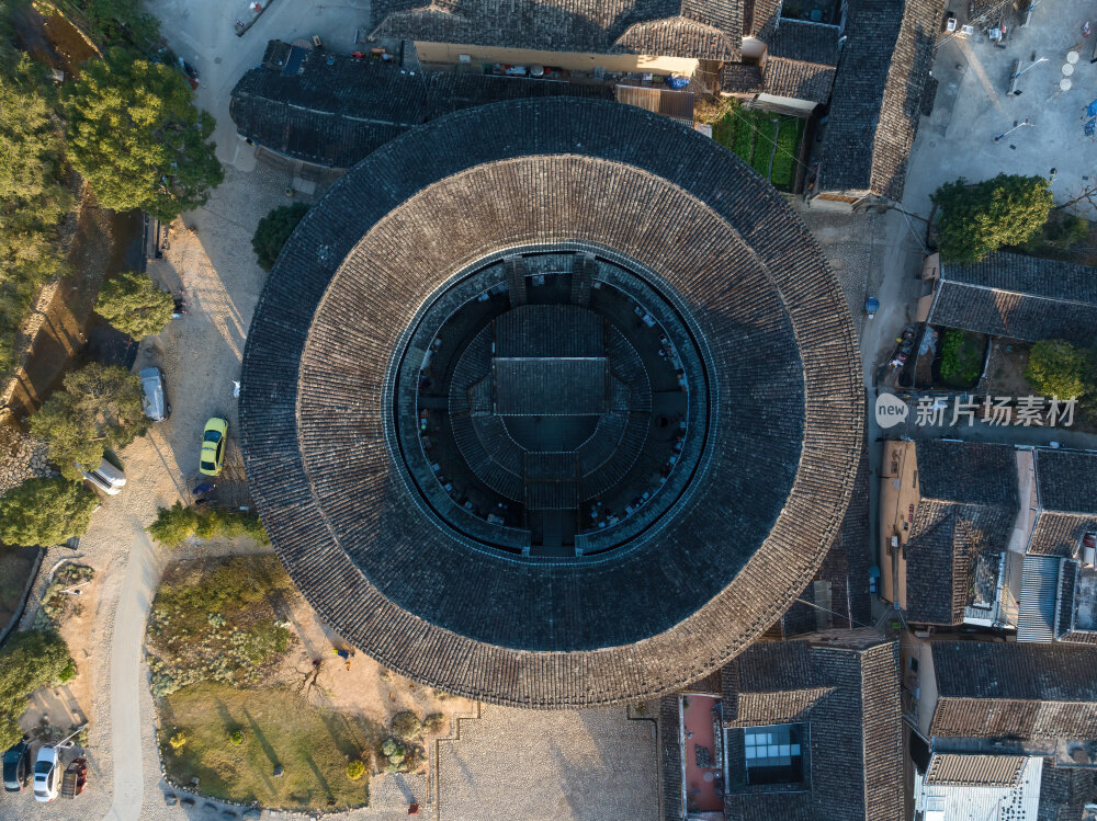 福建漳州永定云水谣客家土楼群建筑高空航拍