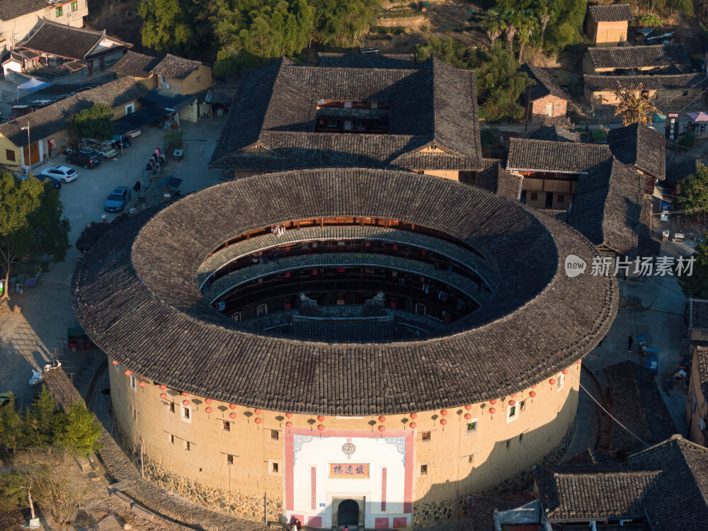福建漳州永定云水谣客家土楼群建筑高空航拍