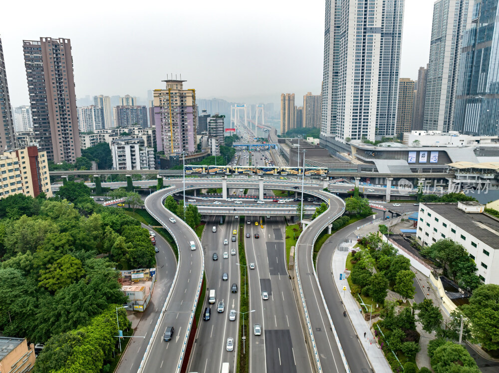 重庆8D立交桥城市桥梁交通轻轨高空航拍