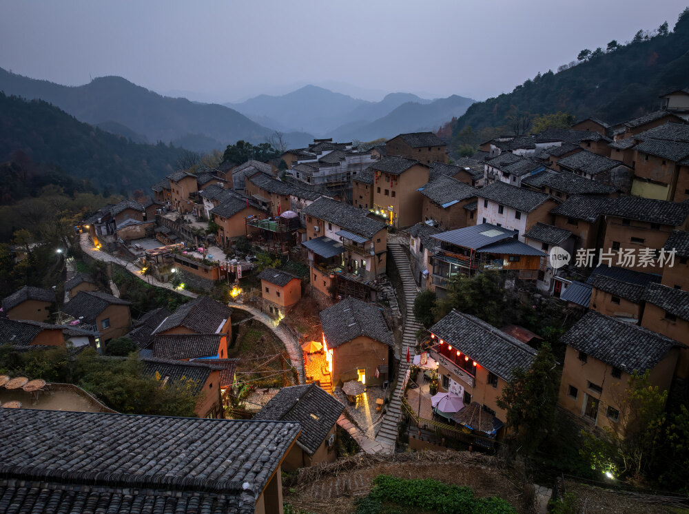 安徽黄山歙县皖南阳产土楼世界遗产夜景航拍