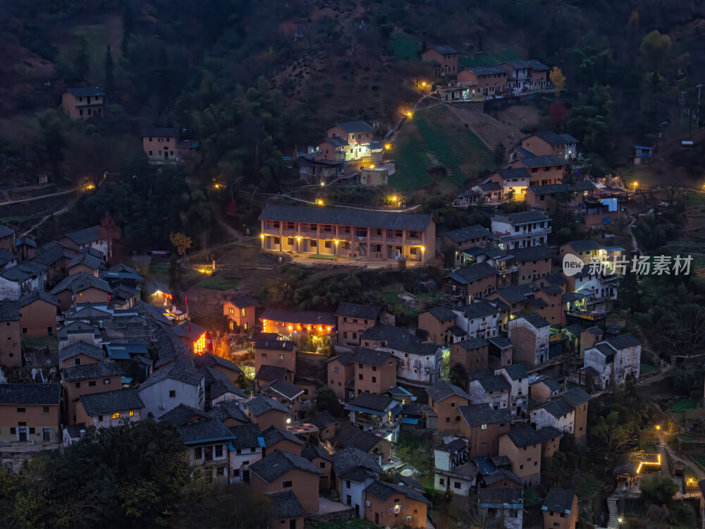 安徽黄山歙县皖南阳产土楼世界遗产夜景航拍