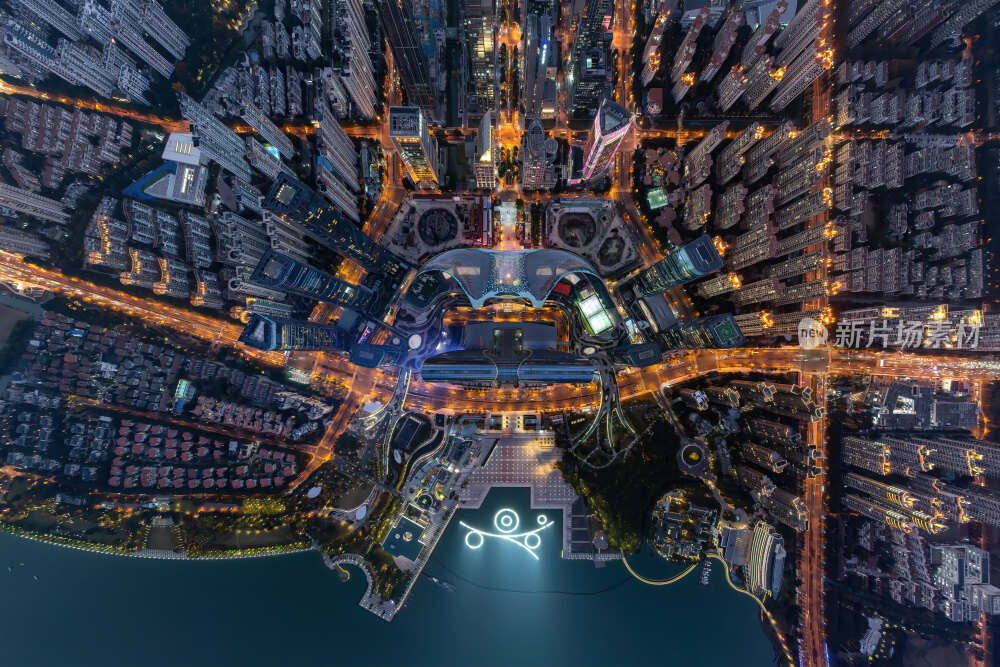 江苏苏州金鸡湖东方之门CBD日落夜景航拍