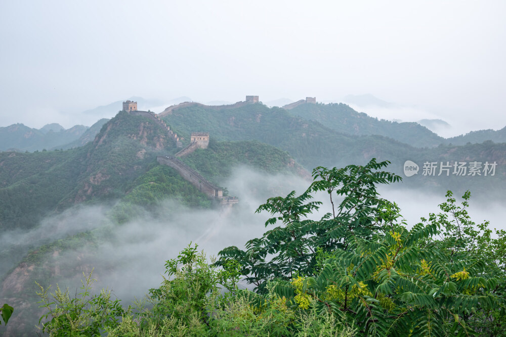 河北金山岭万里长城清晨山脉晨雾