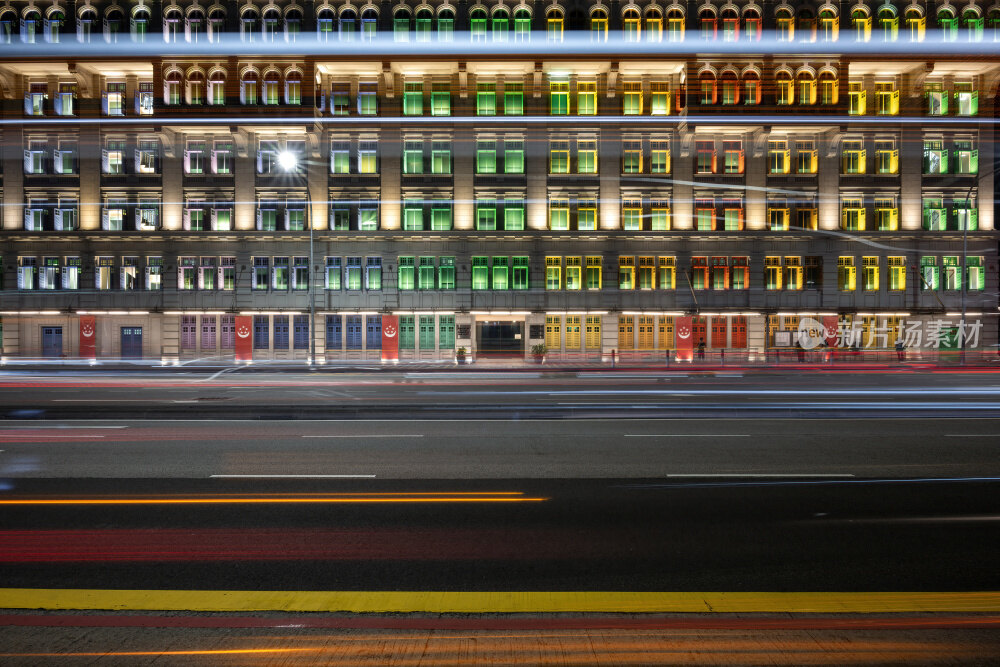新加坡彩色大楼流光溢彩的都市夜景