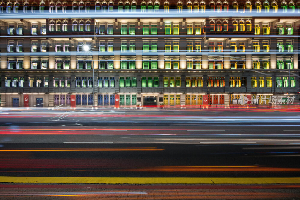新加坡彩色大楼流光溢彩的都市夜景