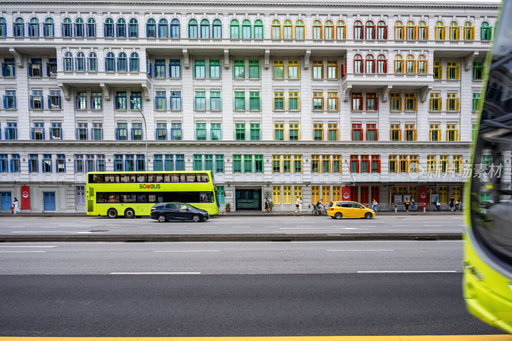 新加坡彩色大楼流光溢彩的都市夜景