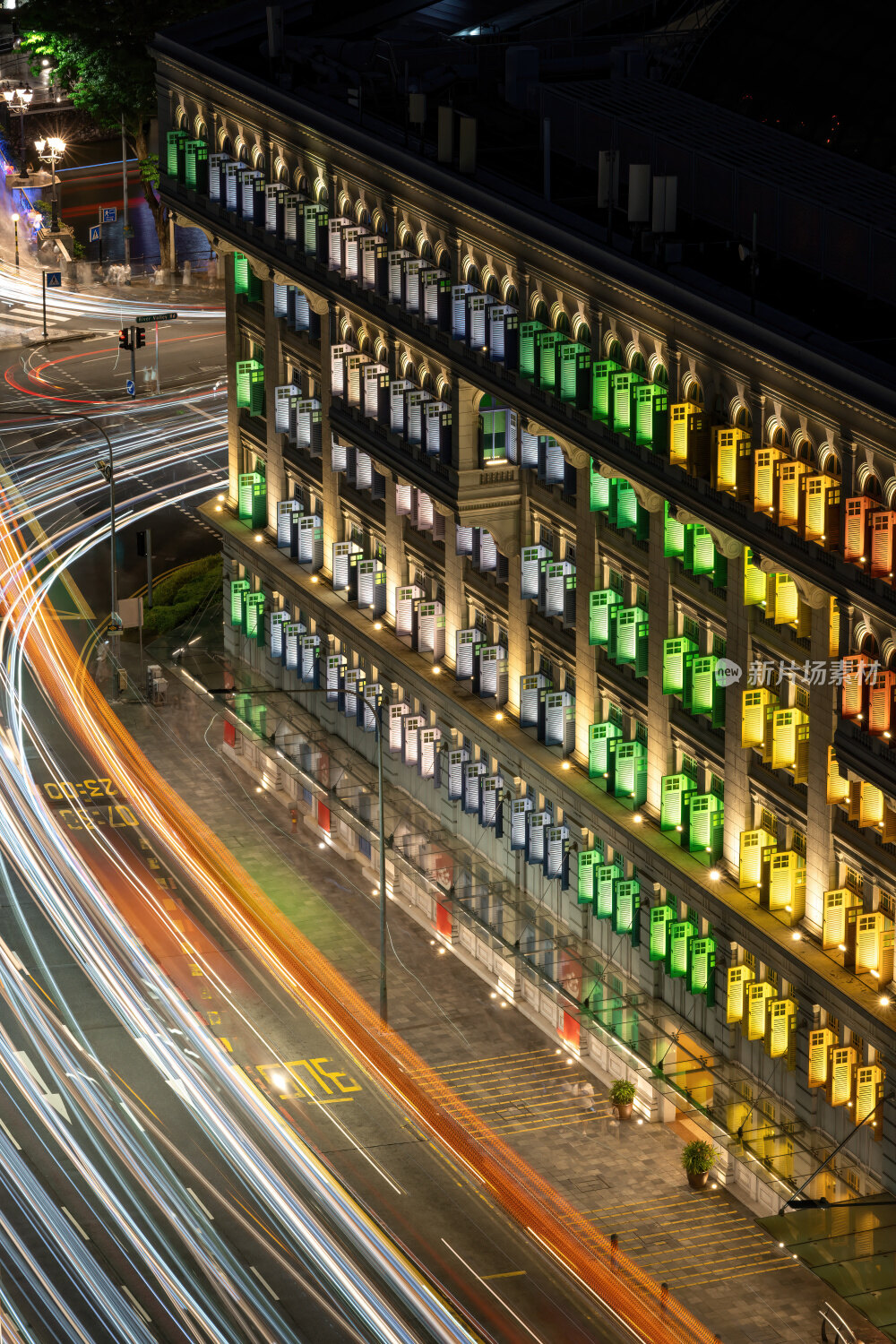 新加坡彩色大楼流光溢彩的都市夜景