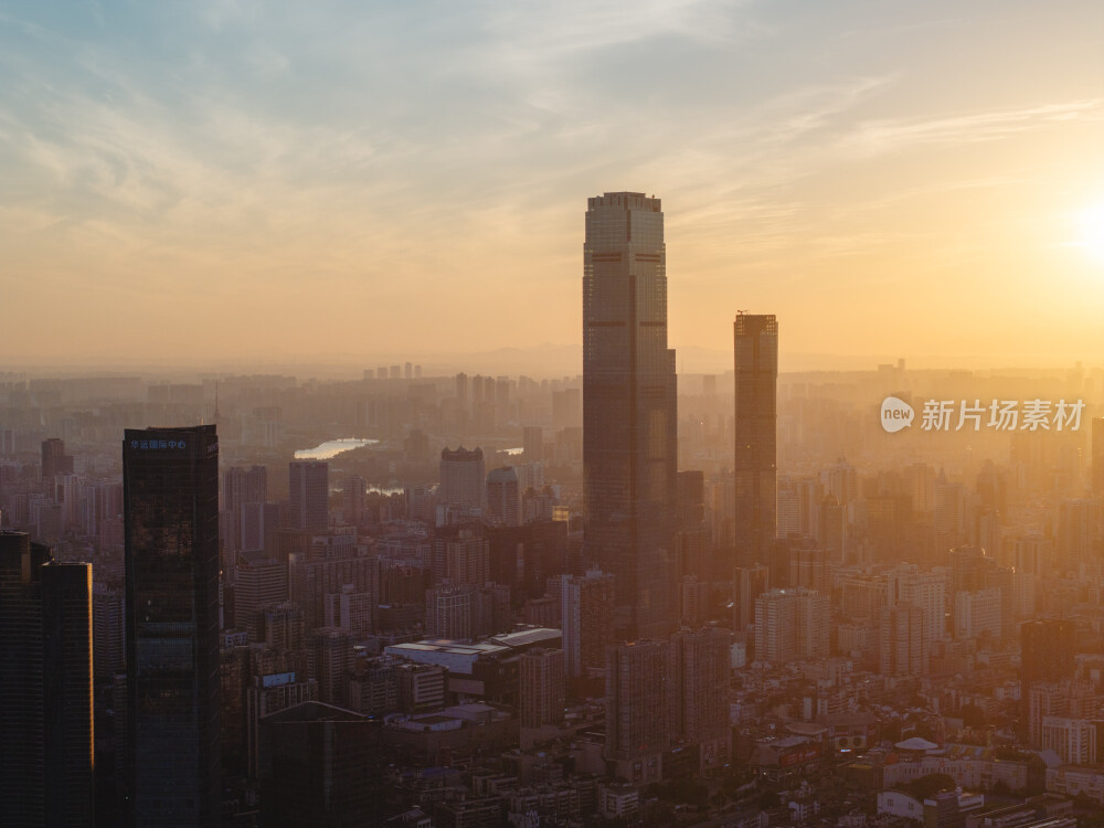 长沙国金中心日出航拍