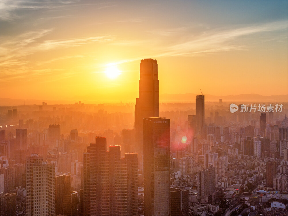 长沙国金中心日出航拍