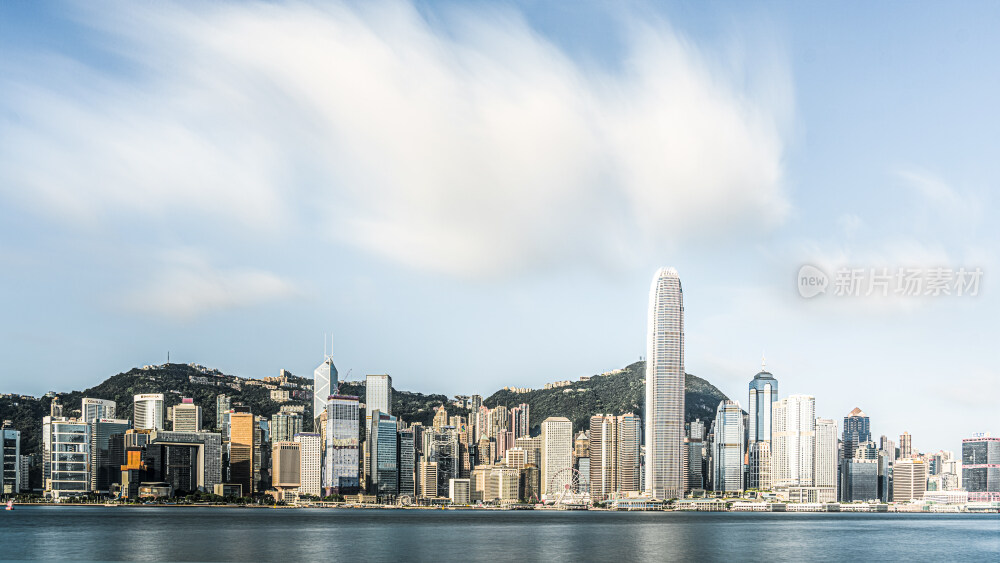香港维多利亚港城市天际线的壮观景象