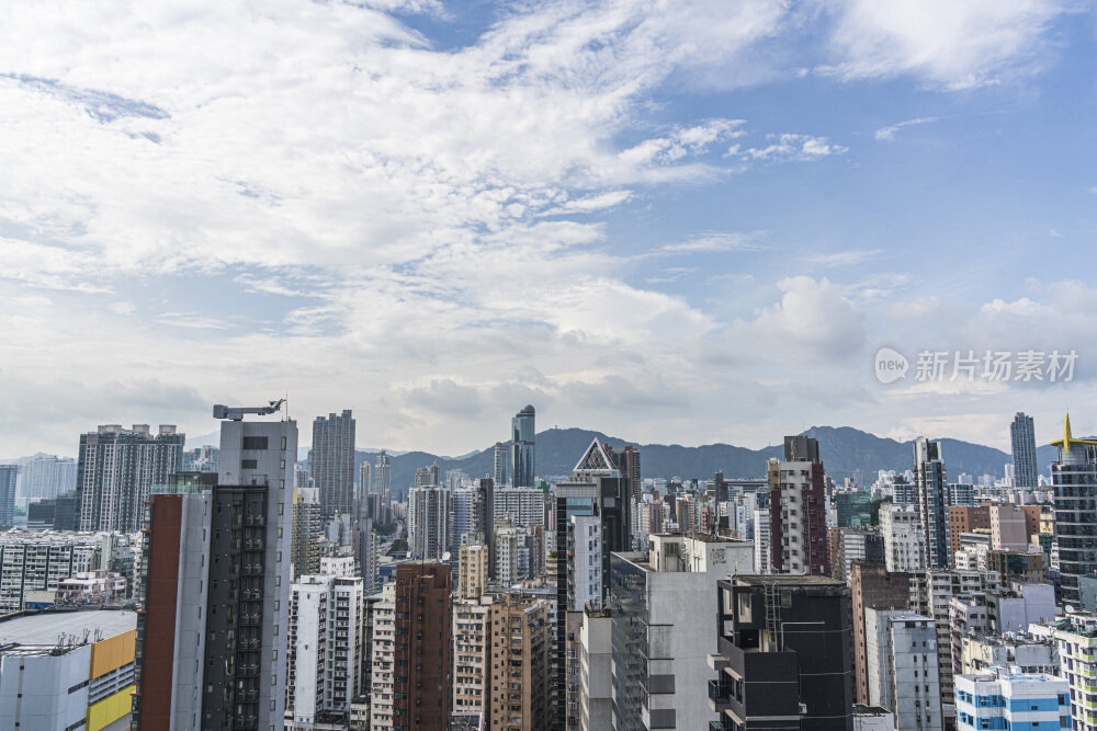 香港维多利亚港城市天际线的壮观景象