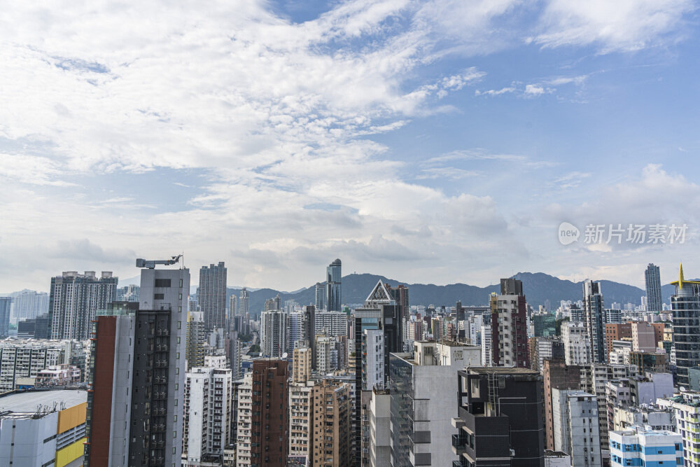 香港维多利亚港城市天际线的壮观景象