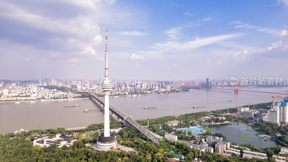 武汉地标建筑龟山电视塔多角度航拍