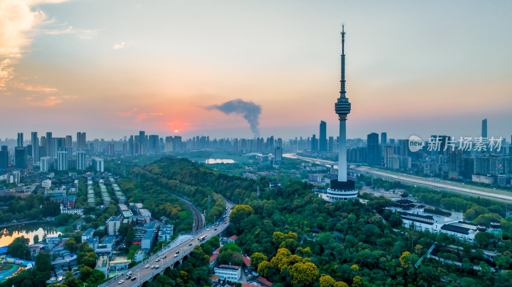 武汉地标建筑龟山电视塔多角度航拍