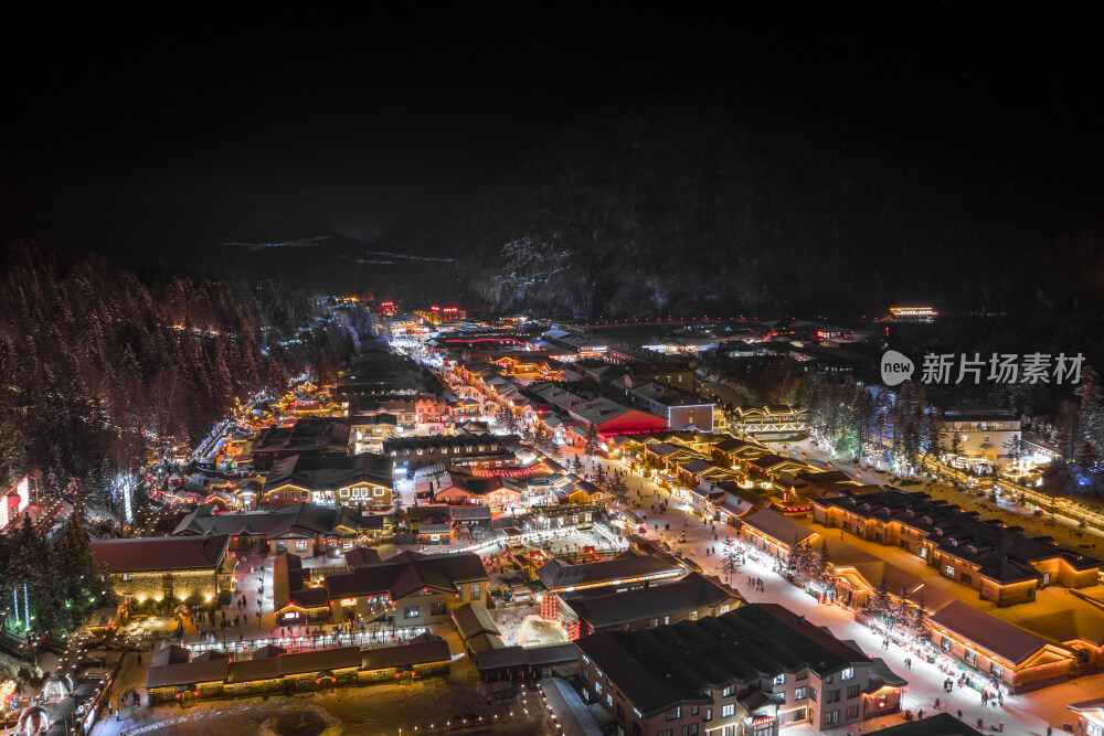 中国雪乡雪景雪房子航拍大景拍摄