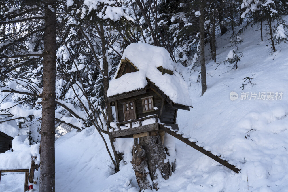 中国雪乡雪景雪房子航拍大景拍摄
