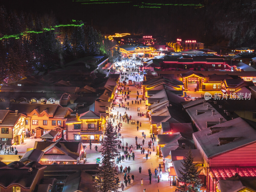 中国雪乡雪景雪房子航拍大景拍摄