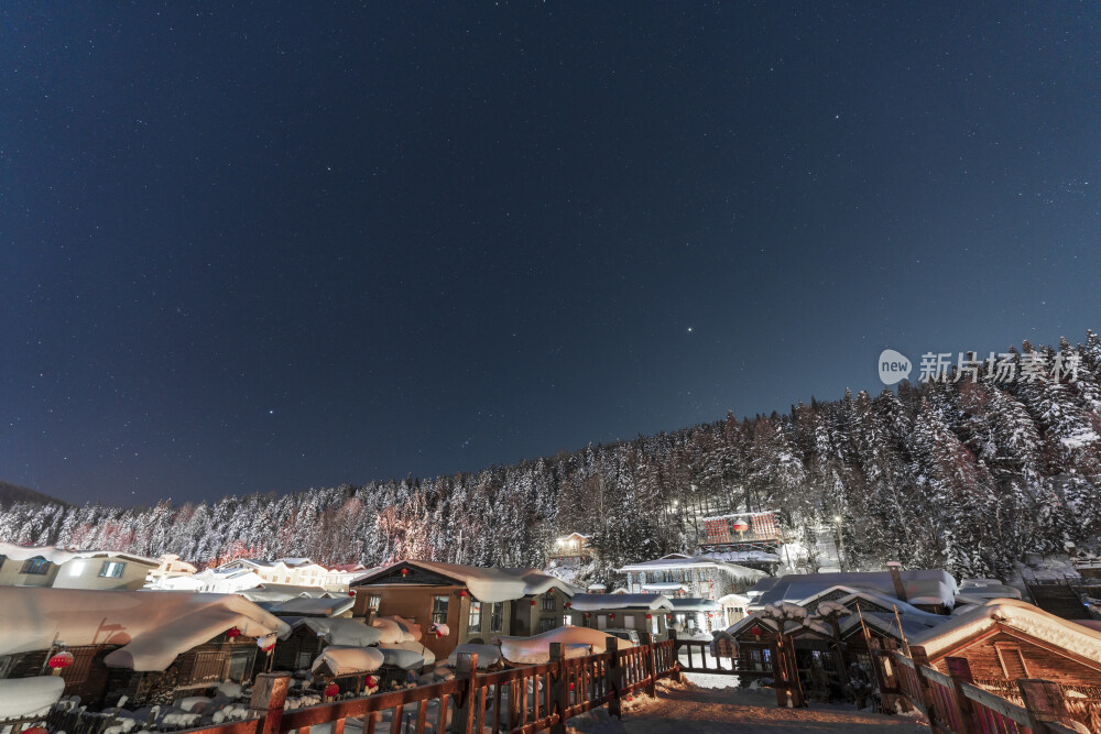 中国雪乡雪景雪房子航拍大景拍摄
