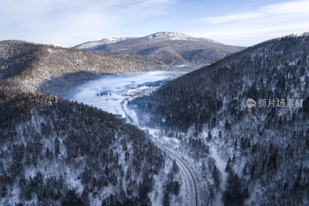 中国雪乡雪景雪房子航拍大景拍摄