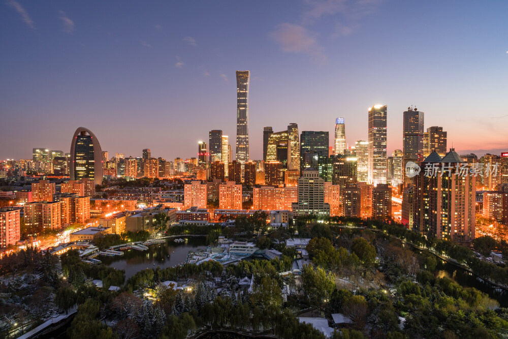 北京城市高楼建筑与公园绿地