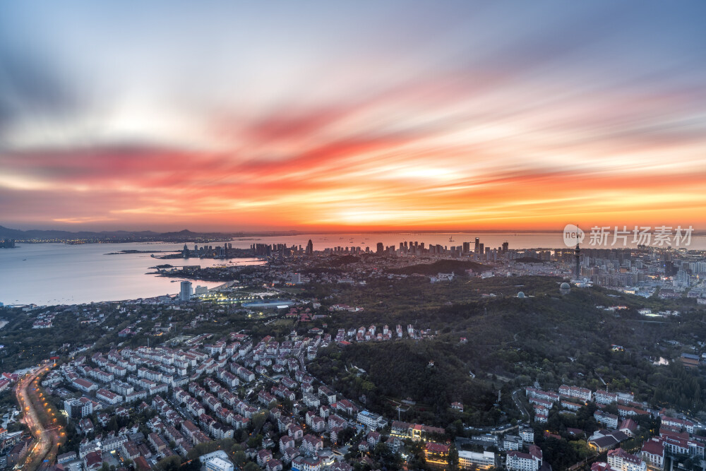 青岛城市风光日出日落火烧云