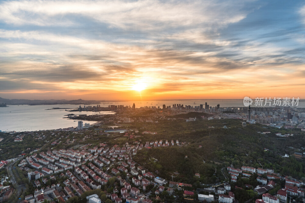 青岛城市风光日出日落火烧云